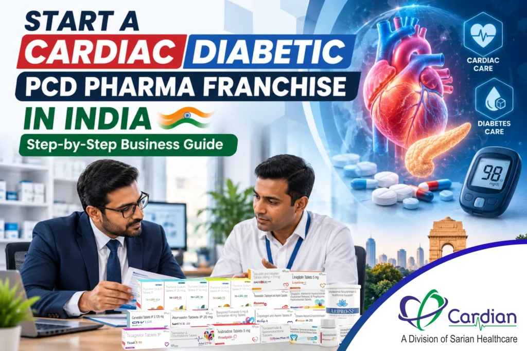 Cardiac Diabetic PCD Pharma Franchise in India Professional Indian pharmaceutical business meeting representing cardiac diabetic PCD pharma franchise opportunities, product planning, healthcare distribution strategy, and CardianCare guidance.