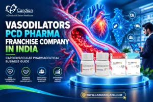 Vasodilators PCD pharma franchise company in India featuring CardianCare cardiovascular medicines, vascular health visualization, pharmaceutical product portfolio, Indian business opportunity, cardiac healthcare concept, professional franchise support, blood flow imagery, and cardiovascular pharmaceutical business planning for entrepreneurs and distributors across India.